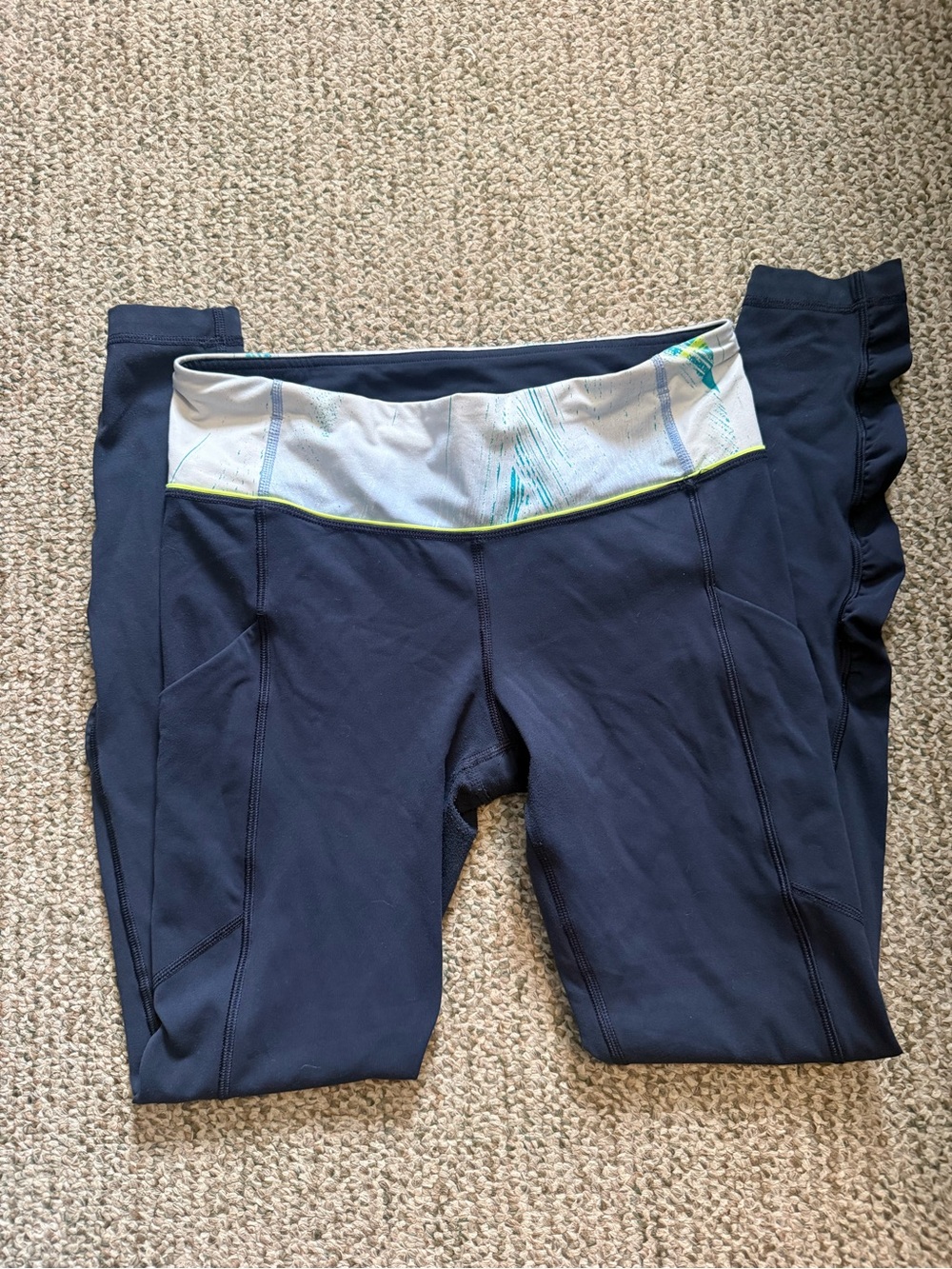 Lululemon Navy Leggings with Neon Accent